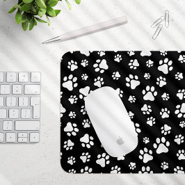 Muster von Paws, Paw Prints, Schwarz und Weiß Mousepad