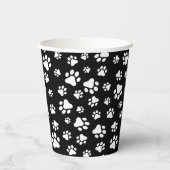 Muster von Paws, Paw Prints, Schwarz und Weiß Pappbecher (Rückseite)