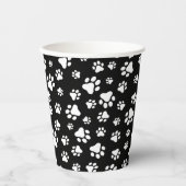 Muster von Paws, Paw Prints, Schwarz und Weiß Pappbecher (Vorderseite)