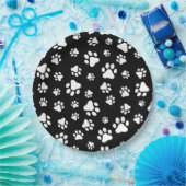 Muster von Paws, Paw Prints, Schwarz und Weiß Pappteller (Party)