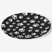 Muster von Paws, Paw Prints, Schwarz und Weiß Pappteller (Schrägansicht)