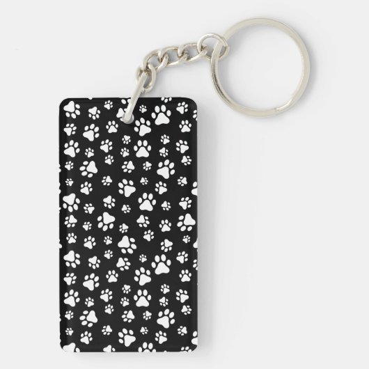 Muster von Paws, Paw Prints, Schwarz und Weiß Schlüsselanhänger (Rückseite)