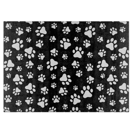 Muster von Paws, Paw Prints, Schwarz und Weiß Schneidebrett (Vorderseite)