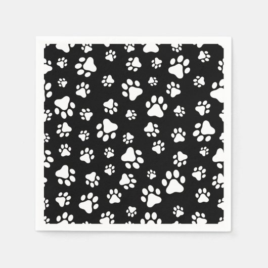 Muster von Paws, Paw Prints, Schwarz und Weiß Serviette (Vorderseite)