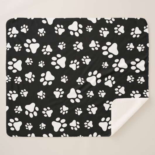Muster von Paws, Paw Prints, Schwarz und Weiß Sherpadecke (Vorderseite (Horizontal))