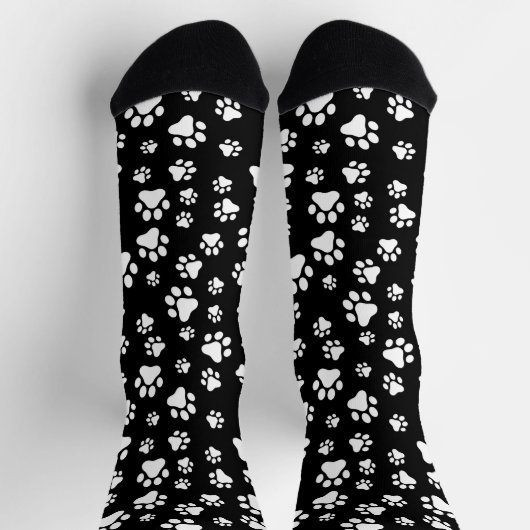 Muster von Paws, Paw Prints, Schwarz und Weiß Socken (Oben)