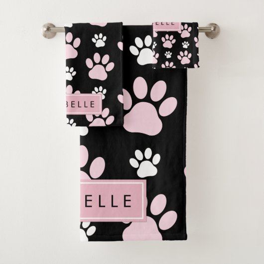 Muster von Paws, rosa Paws, Dog Paws, Ihr Name Badhandtuch Set (Insitu)