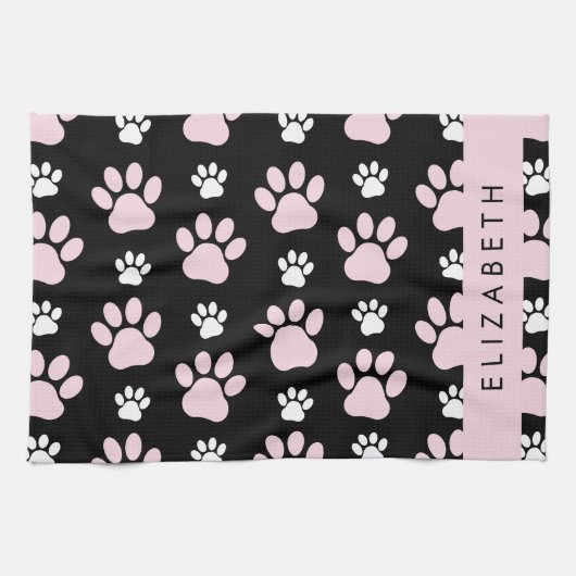 Muster von Paws, rosa Paws, Dog Paws, Ihr Name Geschirrtuch (Horizontal)