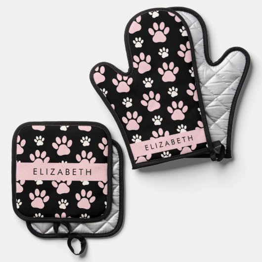Muster von Paws, rosa Paws, Dog Paws, Ihr Name Ofenhandschuh & Topflappen-Set (Vorderseite/Rückseite)