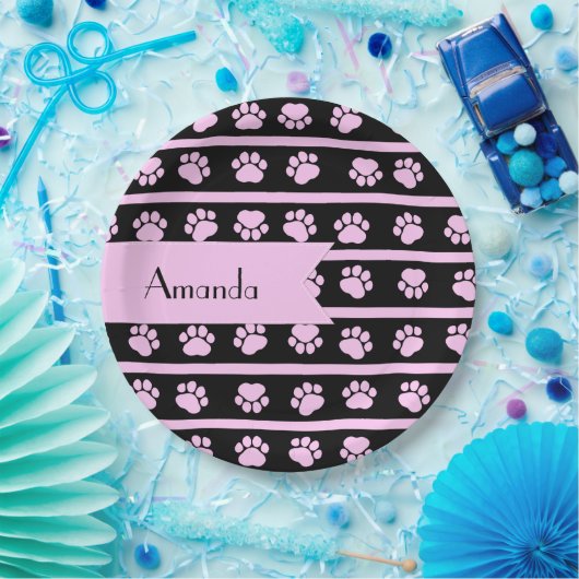 Muster von Paws, rosa Paws, Dog Paws, Ihr Name Pappteller (Party)