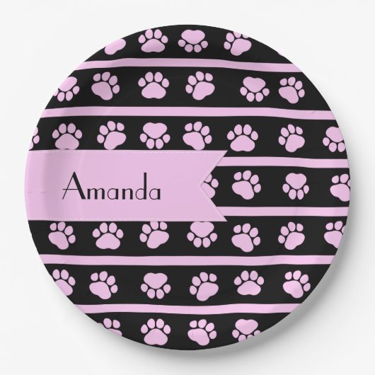 Muster von Paws, rosa Paws, Dog Paws, Ihr Name Pappteller (Vorderseite)