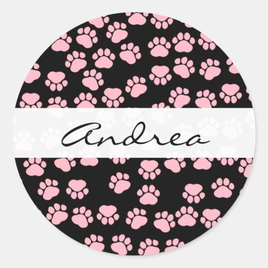 Muster von Paws, rosa Paws, Dog Paws, Ihr Name Runder Aufkleber (Vorderseite)