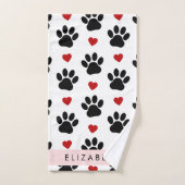 Muster von Paws, schwarzen Paws, roten Herzen, Ihr Badhandtuch Set (Handtuch)