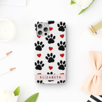 Muster von Paws, schwarzen Paws, roten Herzen, Ihr