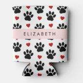 Muster von Paws, schwarzen Paws, roten Herzen, Ihr Dosenkühler (Vorderseite)