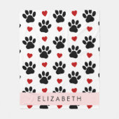 Muster von Paws, schwarzen Paws, roten Herzen, Ihr Fleecedecke (Vorderseite)