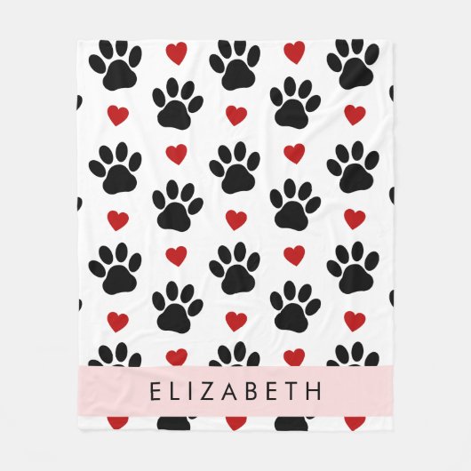 Muster von Paws, schwarzen Paws, roten Herzen, Ihr Fleecedecke (Vorderseite)