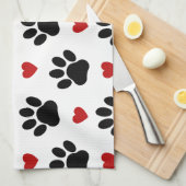 Muster von Paws, schwarzen Paws, roten Herzen, Ihr Geschirrtuch (Viertel Falte)