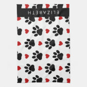 Muster von Paws, schwarzen Paws, roten Herzen, Ihr Geschirrtuch (Vertikal)
