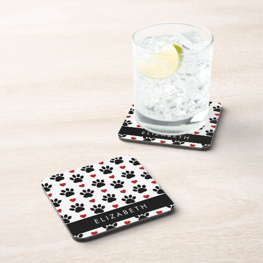Muster von Paws, schwarzen Paws, roten Herzen, Ihr Getränkeuntersetzer (Rechte Seite)
