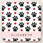 Muster von Paws, schwarzen Paws, roten Herzen, Ihr Getränkeuntersetzer (Vorderseite)