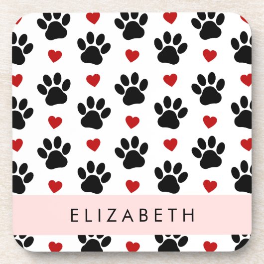 Muster von Paws, schwarzen Paws, roten Herzen, Ihr Getränkeuntersetzer (Vorderseite)