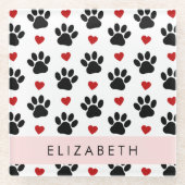 Muster von Paws, schwarzen Paws, roten Herzen, Ihr Glasuntersetzer (Vorderseite)