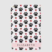 Muster von Paws, schwarzen Paws, roten Herzen, Ihr Golfhandtuch (Vorderseite)