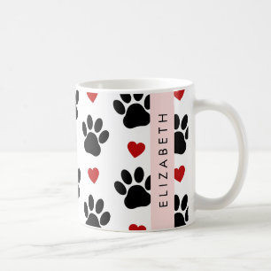 Muster von Paws, schwarzen Paws, roten Herzen, Ihr Kaffeetasse