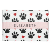 Muster von Paws, schwarzen Paws, roten Herzen, Ihr Kissenbezug (Rückseite)