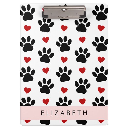 Muster von Paws, schwarzen Paws, roten Herzen, Ihr Klemmbrett (Vorderseite)