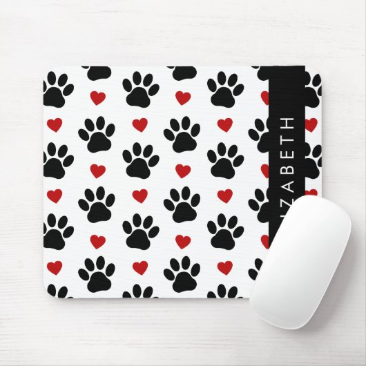 Muster von Paws, schwarzen Paws, roten Herzen, Ihr Mousepad (Mit Mouse)