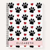 Muster von Paws, schwarzen Paws, roten Herzen, Ihr Notizblock (Vorderseite)