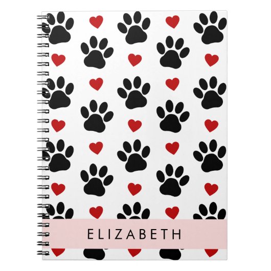 Muster von Paws, schwarzen Paws, roten Herzen, Ihr Notizblock (Vorderseite)