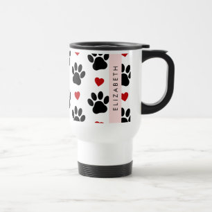 Muster von Paws, schwarzen Paws, roten Herzen, Ihr Reisebecher