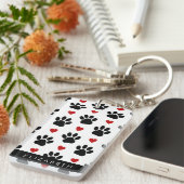 Muster von Paws, schwarzen Paws, roten Herzen, Ihr Schlüsselanhänger (Vorderseite rechts)