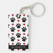 Muster von Paws, schwarzen Paws, roten Herzen, Ihr Schlüsselanhänger (Rückseite)
