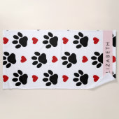 Muster von Paws, schwarzen Paws, roten Herzen, Ihr Strandtuch (Vorderseite)