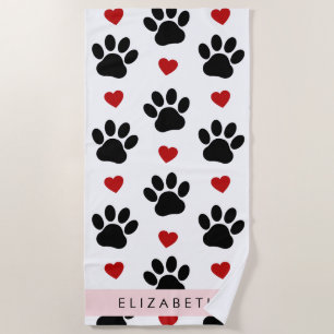 Muster von Paws, schwarzen Paws, roten Herzen, Ihr Strandtuch