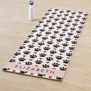 Muster von Paws, schwarzen Paws, roten Herzen, Ihr Yogamatte