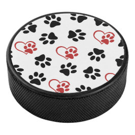 Muster von Paws, schwarzen Paws, roten Paws, Herz Eishockey Puck