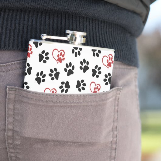 Muster von Paws, schwarzen Paws, roten Paws, Herz Flachmann (Beispiel)