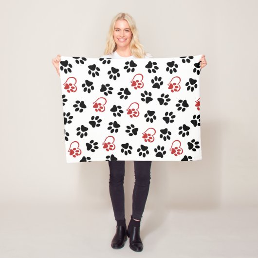 Muster von Paws, schwarzen Paws, roten Paws, Herz Fleecedecke (Beispiel)