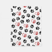 Muster von Paws, schwarzen Paws, roten Paws, Herz Fleecedecke (Vorderseite)