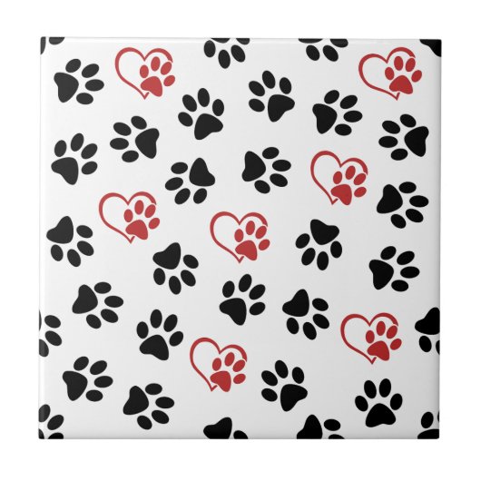 Muster von Paws, schwarzen Paws, roten Paws, Herz Fliese (Vorderseite)