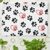 Muster von Paws, schwarzen Paws, roten Paws, Herz Geschirrtuch (Gefaltet)