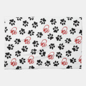 Muster von Paws, schwarzen Paws, roten Paws, Herz Geschirrtuch (Horizontal)