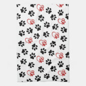 Muster von Paws, schwarzen Paws, roten Paws, Herz Geschirrtuch (Vertikal)