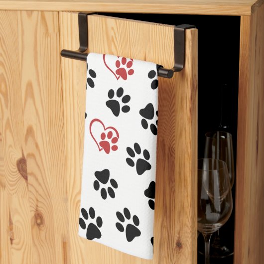 Muster von Paws, schwarzen Paws, roten Paws, Herz Geschirrtuch (Drittel gefaltet)