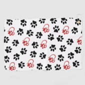 Muster von Paws, schwarzen Paws, roten Paws, Herz Golfhandtuch (Horizontal)
